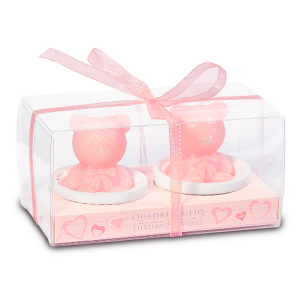 Bomboniere solidali Quadrifoglio candele rosa